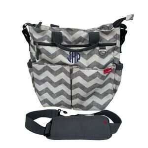 SKIP HOP Gray White Canvas hevron Dou Diaper Bag, Messenger Style Shoulder Bag